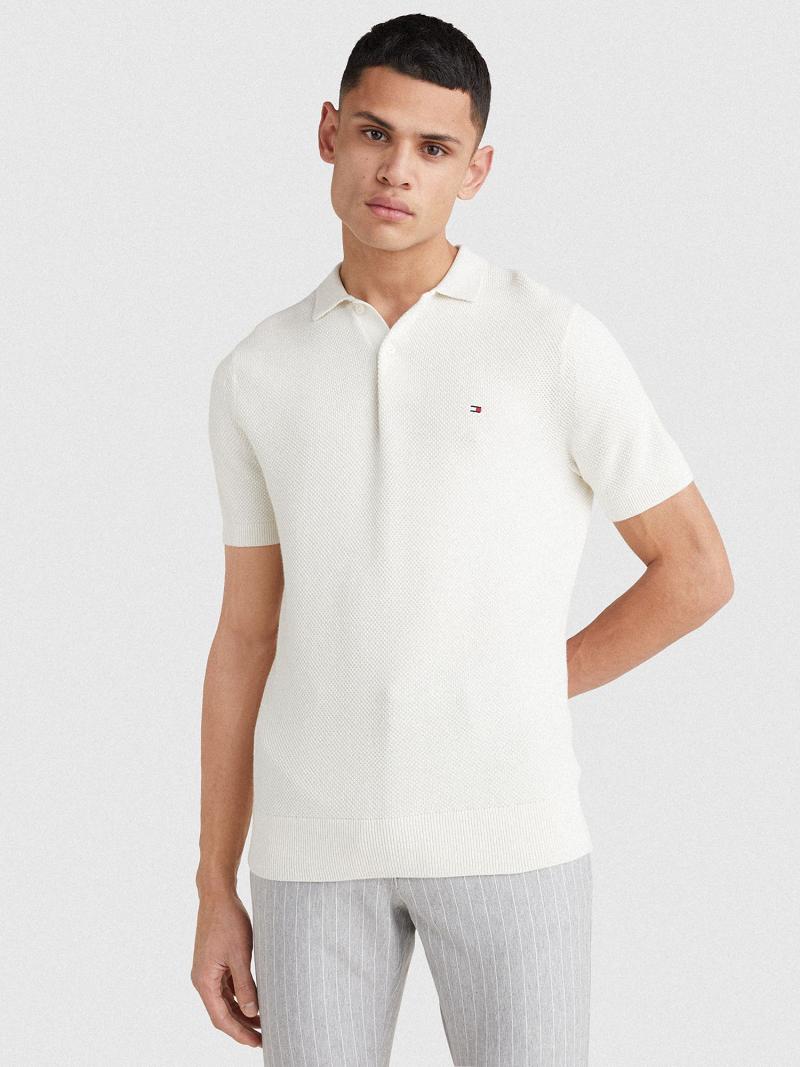 Férfi Tommy Hilfiger Regular fit knit Pulóverek Fehér | HU 955ZUT